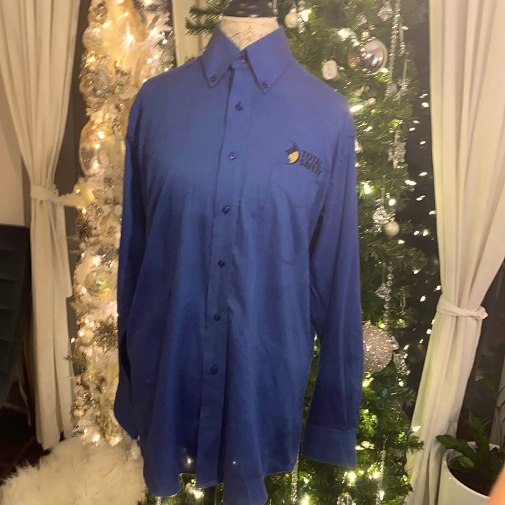 Forsyth longsleeve buttonup collar mens dress shirt Medium Blue cotton polyester